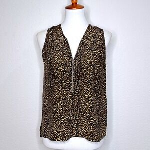 THE KOOPLES Silk Tank Top SMALL Front Zip Leopard Animal Print Chic Mob Wife